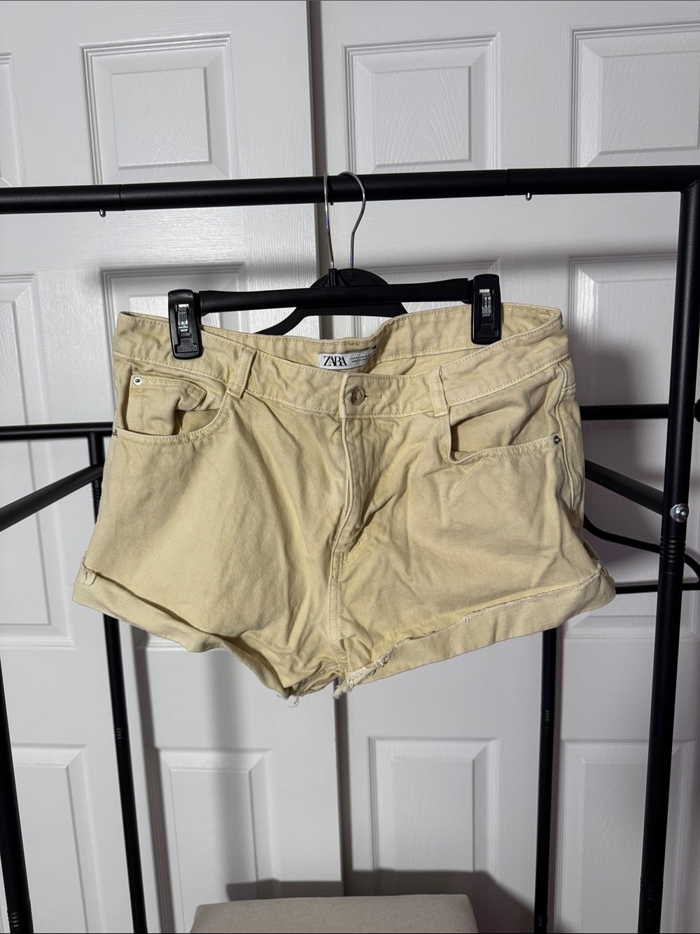 ZARA Pale Yellow Denim Short Shorts